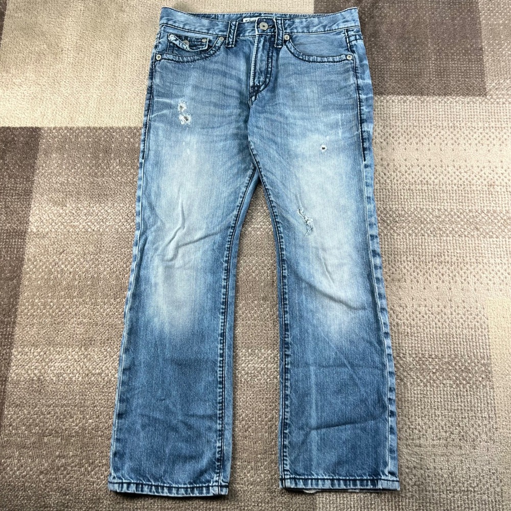 Express Jeans Rocco Slim Fit Boot Cut Blue Distressed Denim Mens 32x30